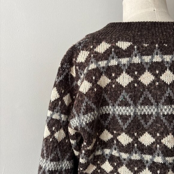 1990s Brown Patterned Boxy Sweater | Vintage Mockneck Soft Knit - Picture 2 of 4